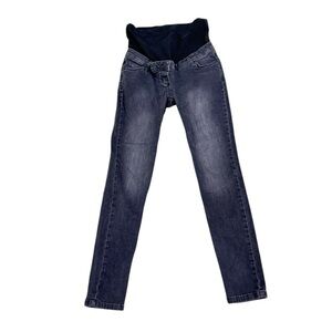 Jojo Maman Bebe Maternity skinny charcoal gray stretchy Jeans black bellyband 8